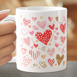 Red Pink Gold Hearts Coffee Mug