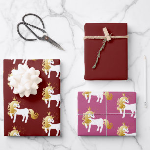 Red Pink Gold White Unicorn   Wrapping Paper Sheet