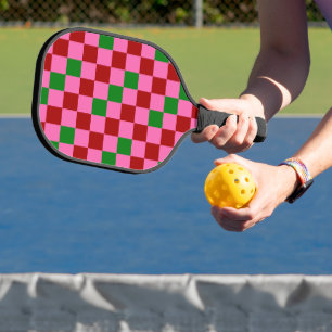 Red Pink Green Chequered Pattern Design Pickleball Paddle