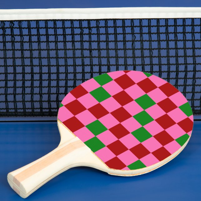 Red Pink Green Chequered Pattern Design  Ping Pong Paddle (Insitu)