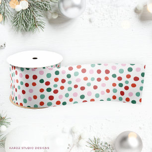 Red, Pink, Green Christmas Cheer Confetti Ribbon Satin Ribbon