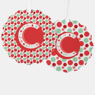 Red Pink Green Monogram with Polka Dots Tree Decoration Card