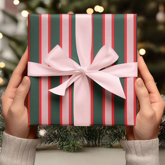 Red, Pink & Green Stripe Wrapping Paper (Creator Uploaded)