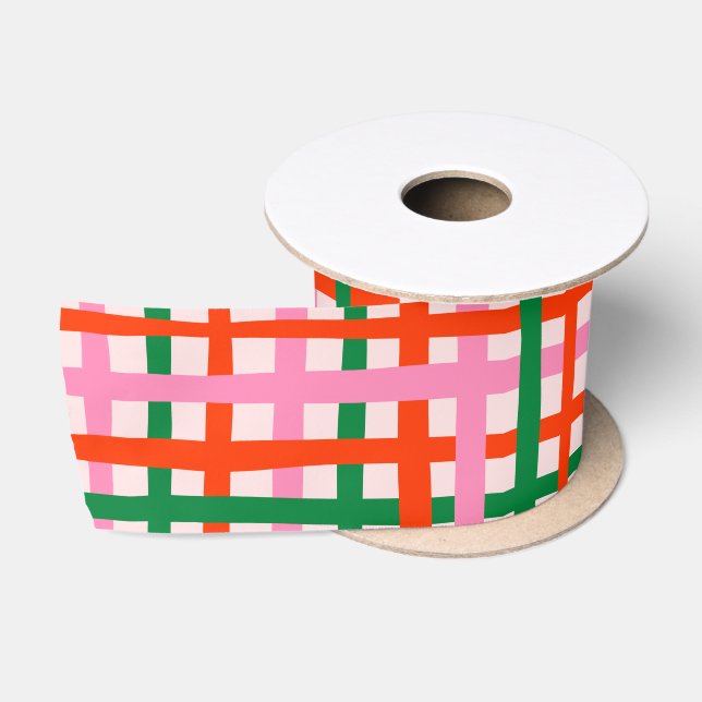 Red Pink Green Stripes Satin Ribbon (Spool)