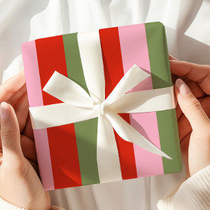 Red Pink Green Stripes Wrapping Paper