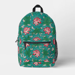 Red Pink Green Teal Chinese Lotuses Pattern Printed Backpack