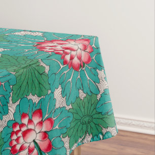 Red Pink Green Teal Chinese Lotuses Pattern Tablecloth