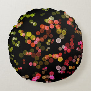Red Pink Green Yellow Abstract Bubble Pattern Round Cushion