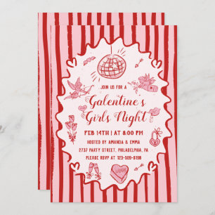 Red Pink Hand Drawn Galentine's Girls Night Party Invitation