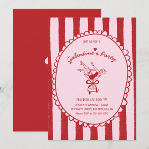 Red Pink Hand Drawn Galentine's Party Invitation