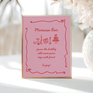 Red Pink Handwritten Bridal Shower Mimosa Bar Poster