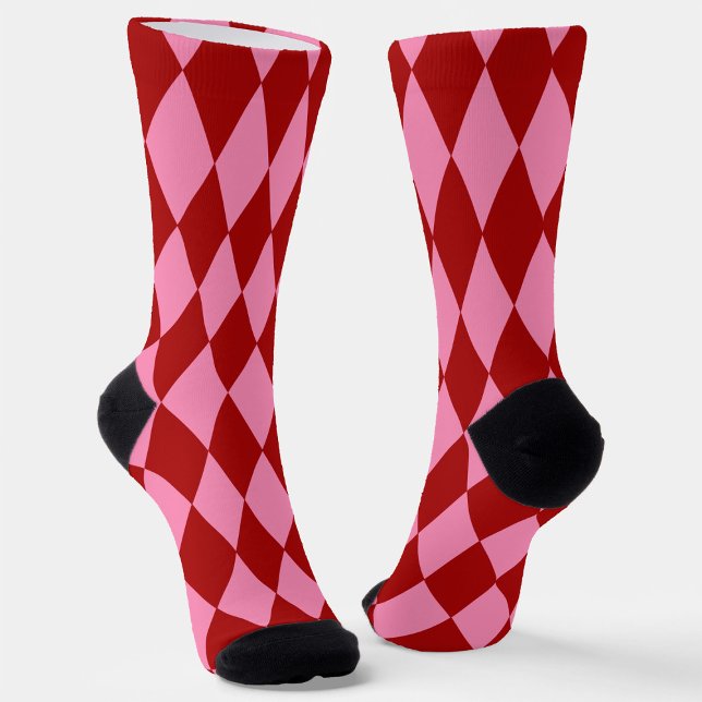 Red Pink Harlequin Checkered Design  Socks (Creator Uploaded)