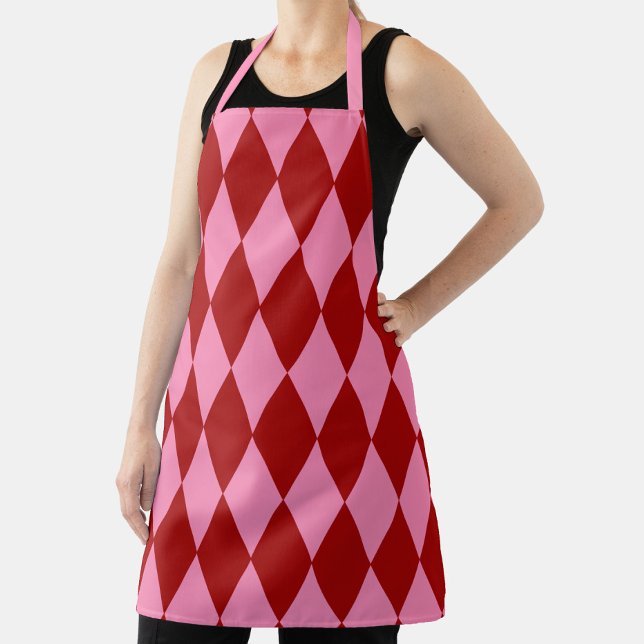 Red Pink Harlequin Chequered Design  Apron (Creator Uploaded)