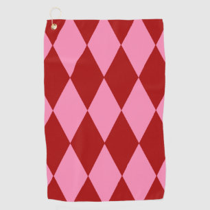 Red Pink Harlequin Chequered Design  Golf Towel