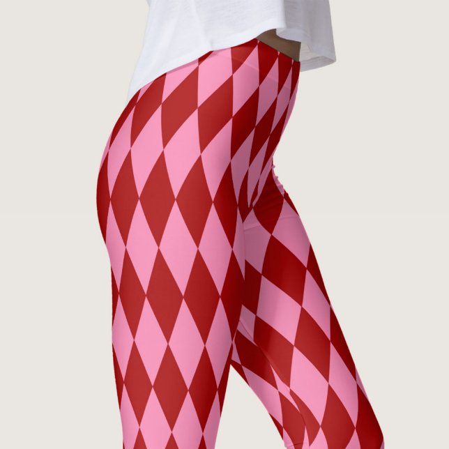 Red Pink Harlequin Chequered Design  Leggings (Creator Uploaded)
