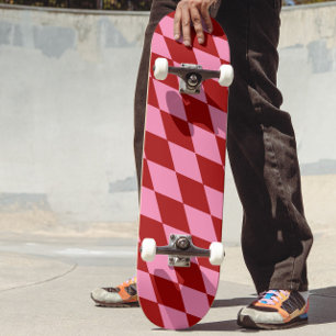 Red Pink Harlequin Chequered Design  Skateboard