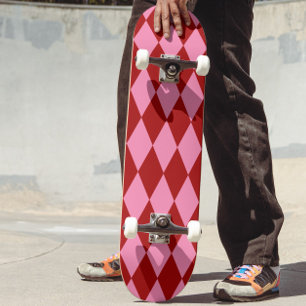 Red Pink Harlequin Chequered Design Skateboard