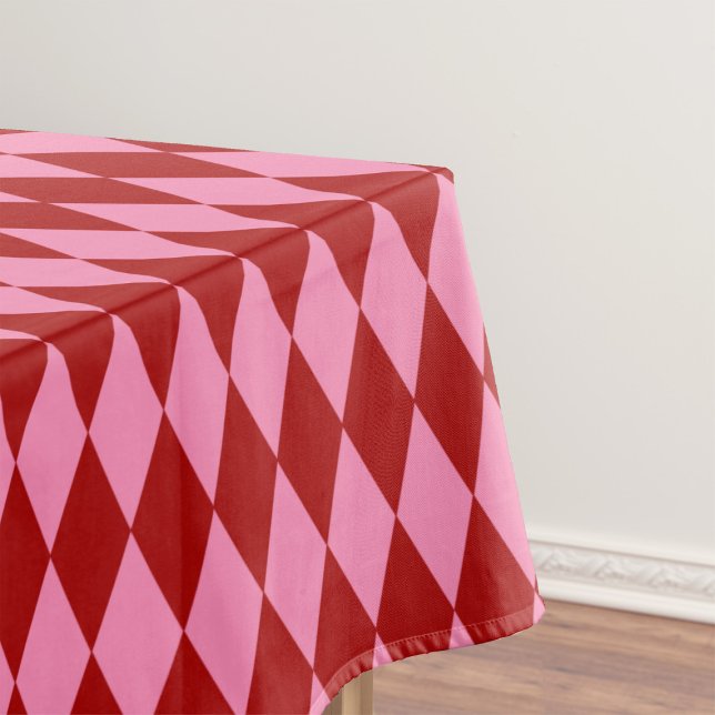 Red Pink Harlequin Chequered Design  Tablecloth (Creator Uploaded)