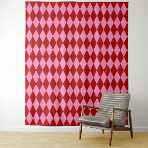 Red Pink Harlequin Chequered Design Tapestry