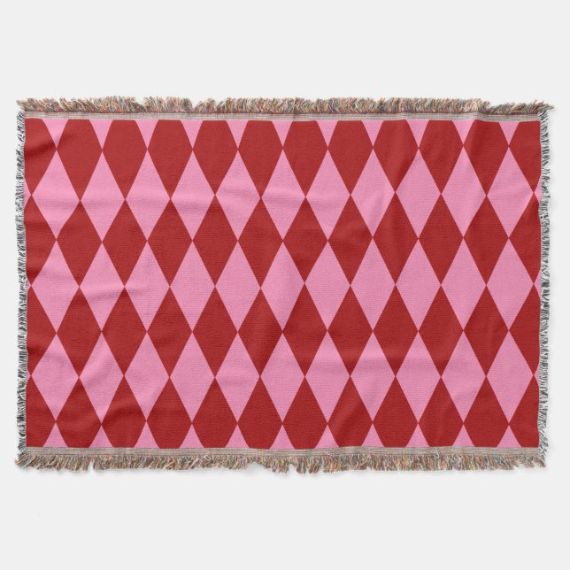 Red Pink Harlequin Chequered Design  Throw Blanket (Front)
