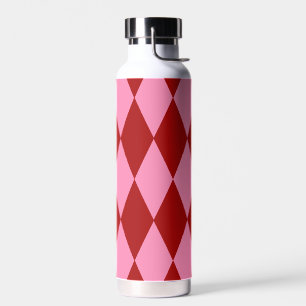 Red Pink Harlequin Chequered Design Water Bottle