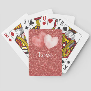 Red Pink Heart Balloons Glitter Playing Cards