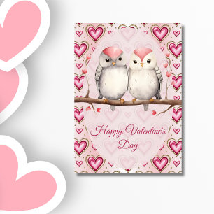 Red Pink Heart Birds Happy Valentines Day Holiday Card