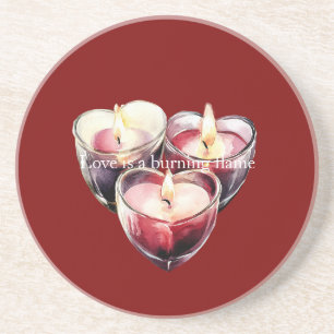 Red Pink Heart Candles Love is a flame Coaster