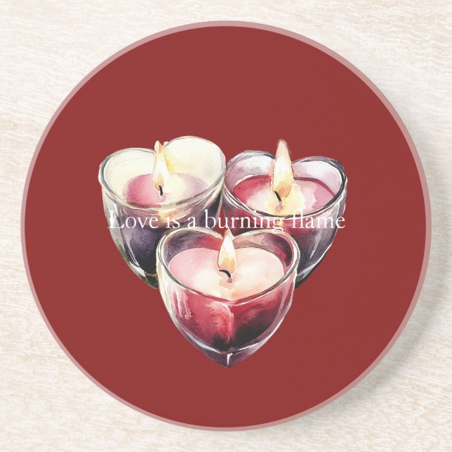 Red Pink Heart Candles Love is a flame Coaster (Front)