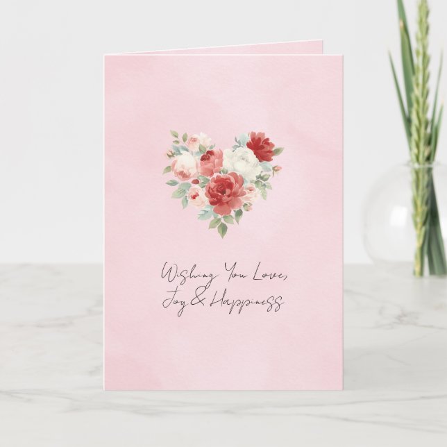 Red Pink Heart Floral Wedding Card (Front)