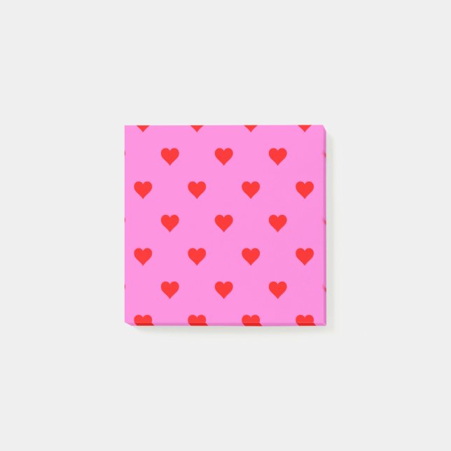 Red Pink Heart Pattern Retro Chic Post-it Notes (Front)