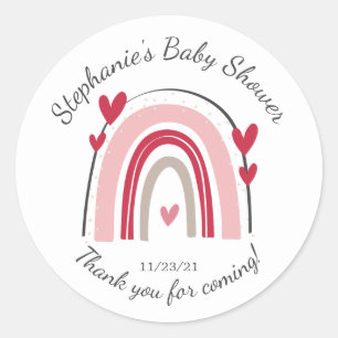 Red Pink Heart Rainbow Baby Shower Favour  Classic Round Sticker