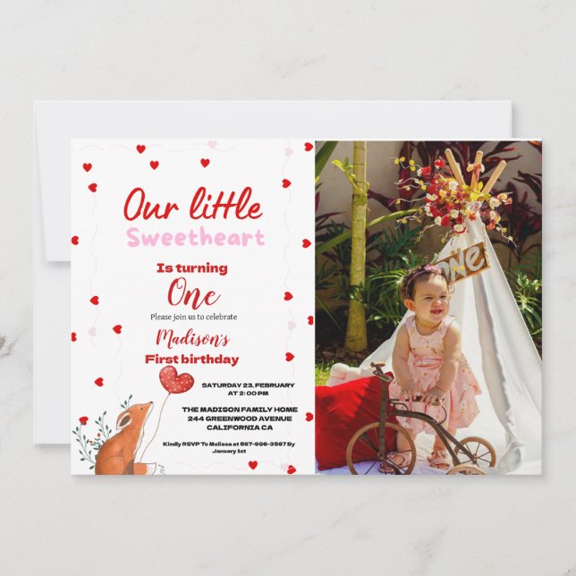 Red Pink Heart Valentines Day Sweetheart  Birthday Invitation (Front)