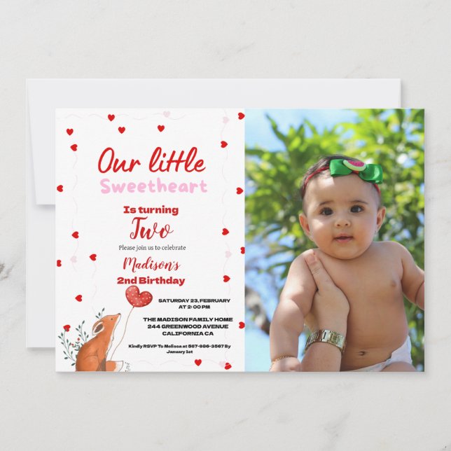 Red Pink Heart Valentine's Day Sweetheart Birthday Invitation (Front)