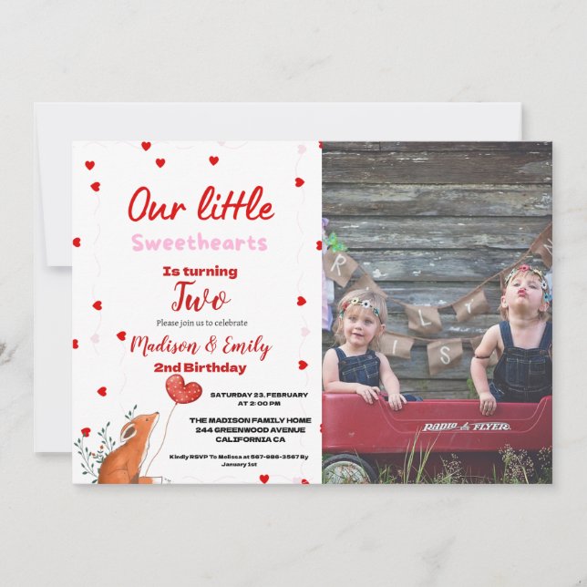 Red Pink Heart Valentine's Day Sweetheart Birthday Invitation (Front)