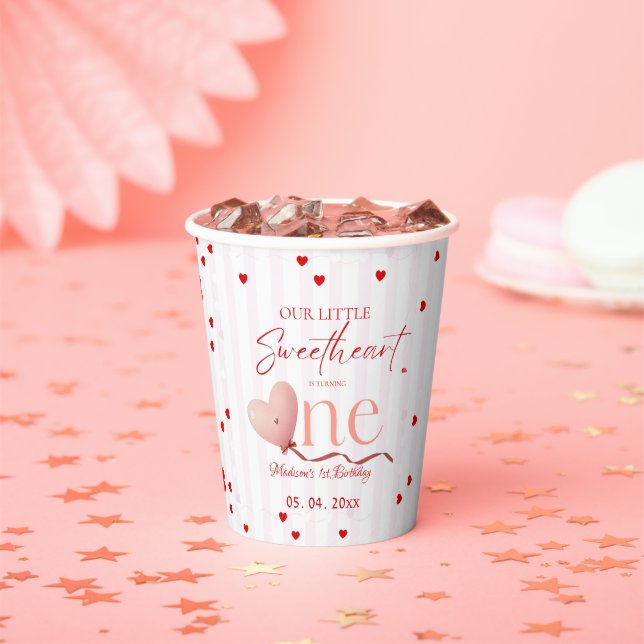 Red Pink Heart Valentine's Day Sweetheart Birthday Paper Cups (Insitu)