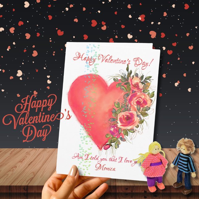 Red Pink Heart with Flowers Valentine's Day Card (Red Heart with Flowers Valentine's Day Card)