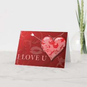 Red Pink Heart with I Love You Holiday Card