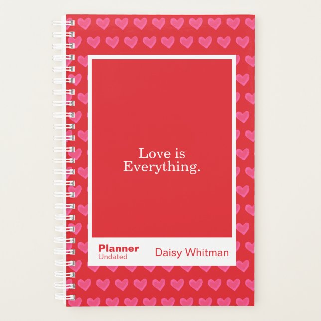 Red & Pink Hearts Block Quote | Fully Customisable Planner (Front)