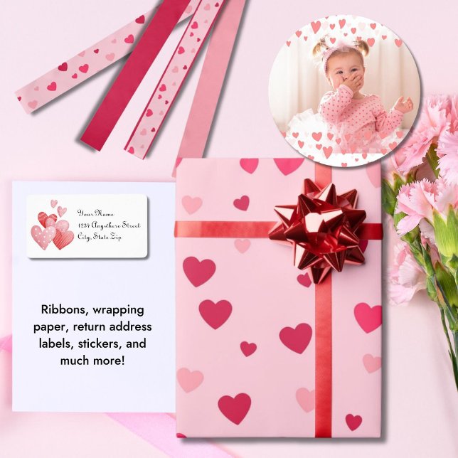 Red Pink Hearts Craft Gift  Satin Ribbon (Wrapping Paper, Return Address Labels, Ribbon, Stickers)