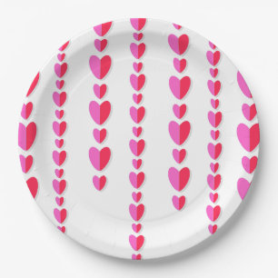 Red Pink Hearts Cute Valentine's Paper Plate