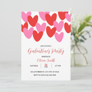 RED PINK HEARTS GALENTINES DAY PARTY INVITATION