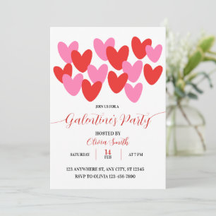 RED PINK HEARTS GALENTINES DAY PARTY INVITATION