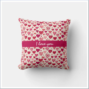Red & Pink Hearts I Love You Cushion