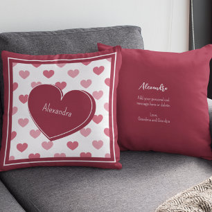 Red + Pink Hearts Pattern w/ Note Valentine's Day Cushion