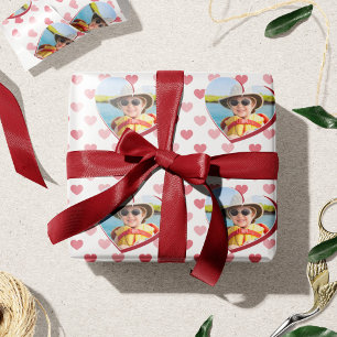 Red + Pink Hearts Pattern w/ Photo Valentine's Day Wrapping Paper