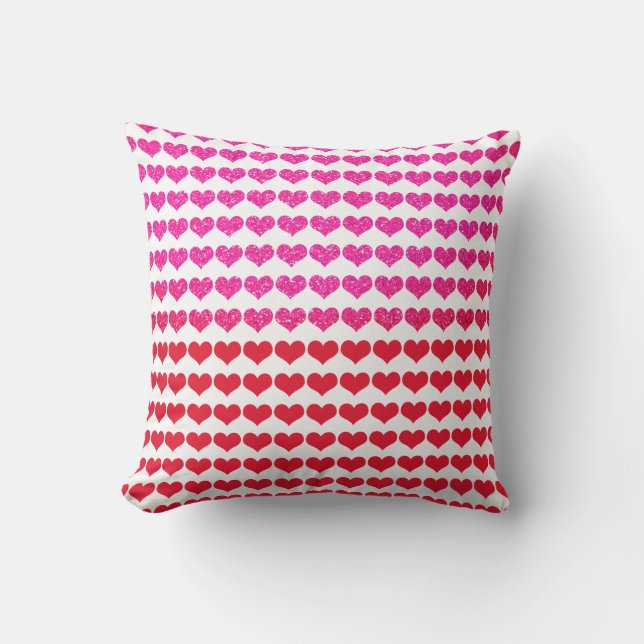 Red Pink Hearts Rose Gold Pattern Ombre 2022 Cushion (Front)