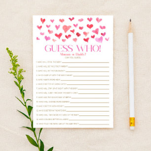 Red Pink Hearts Themed Guess Who! Baby Shower Game Stationery