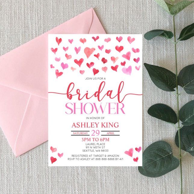 Red Pink Hearts Valentine Bridal Shower  Invitation (Creator Uploaded)