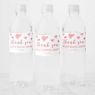 Red Pink Hearts Valentine Bridal Shower Party Water Bottle Label
